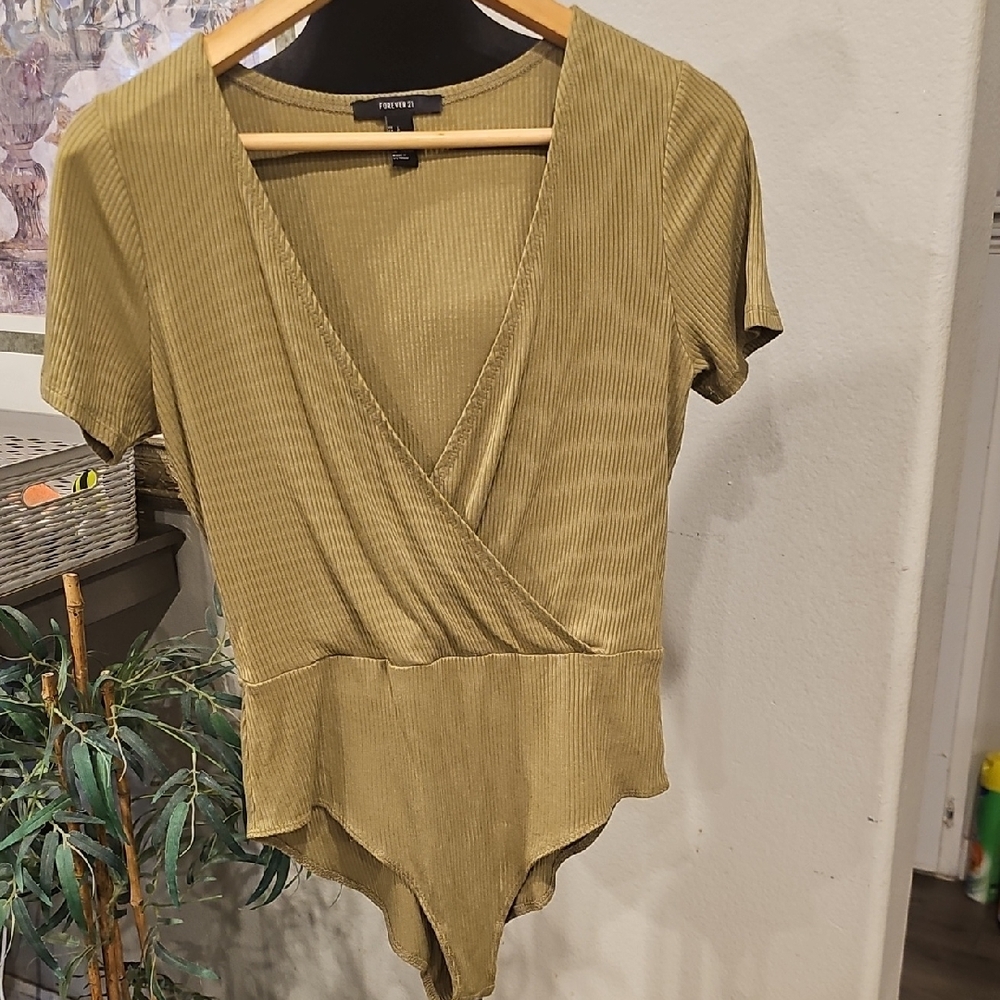 Forever 21 Olive Green Ribbed Bodysuit